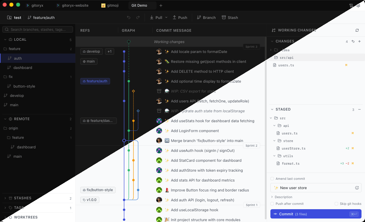Gitoryx — visual Git client for macOS, Windows & Linux